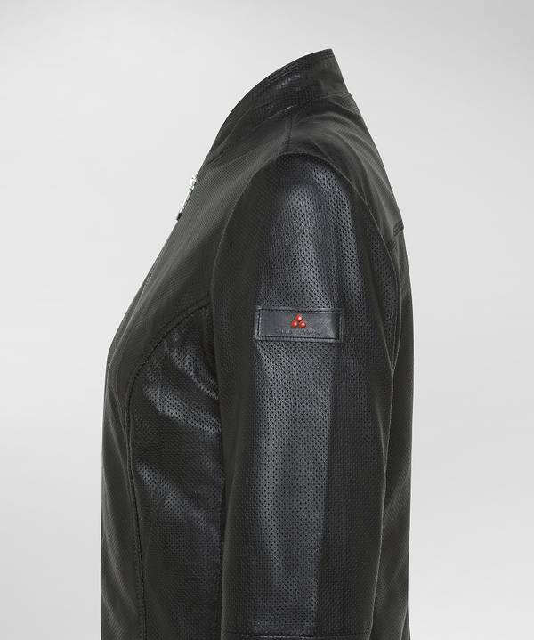 Peuterey Giacca biker lucida in pelle traforata Moda