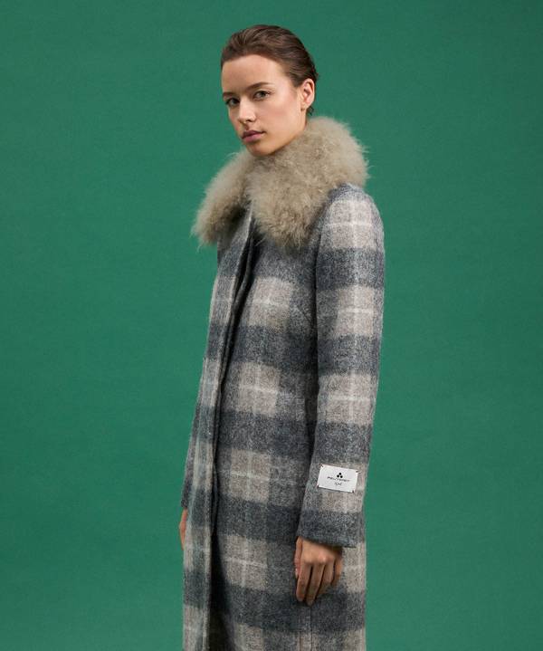 Peuterey Cappotto Checked, Lungo E Avvitato Con Pelliccia In vendita
