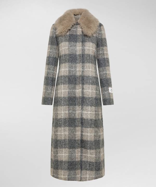 Peuterey Cappotto Checked, Lungo E Avvitato Con Pelliccia In vendita