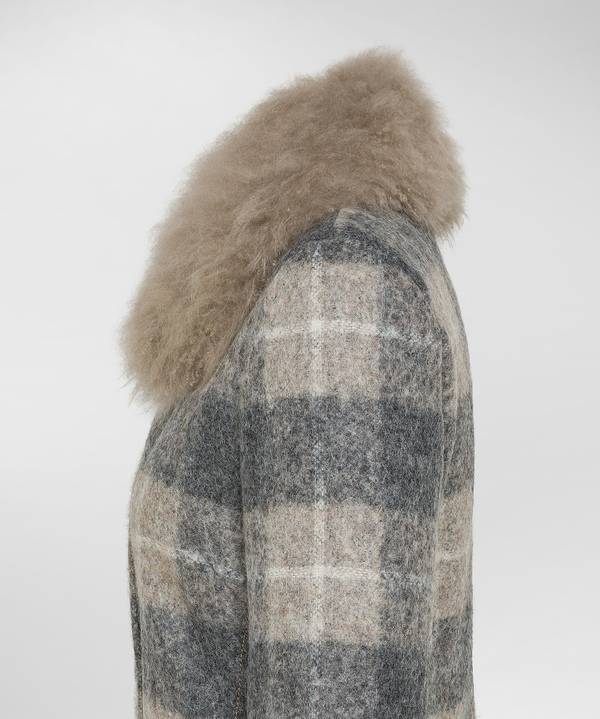Peuterey Cappotto Checked, Lungo E Avvitato Con Pelliccia In vendita