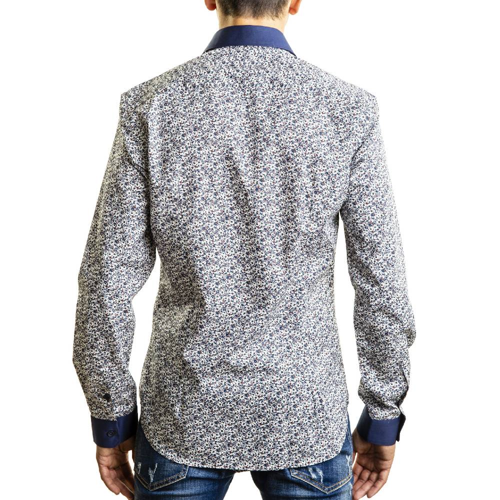 Poggianti Camicia fantasia collo e polsi in contrasto Negozi Online