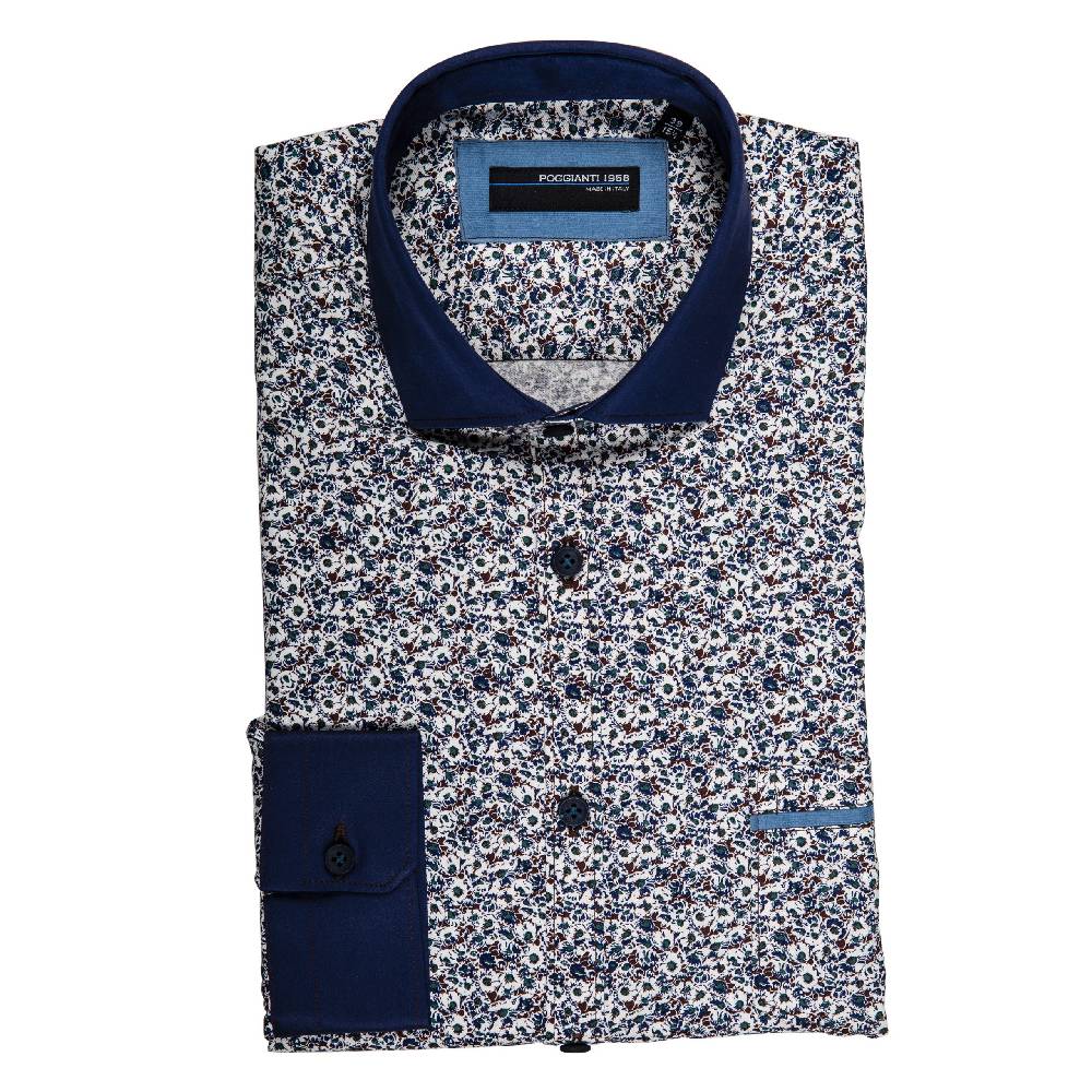 Poggianti Camicia fantasia collo e polsi in contrasto Negozi Online
