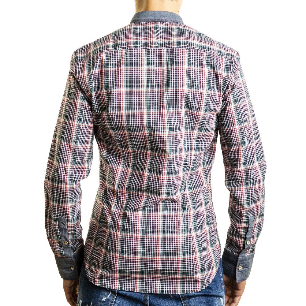 Poggianti Camicia Quadri con contrasti in denim Promozione Limitata