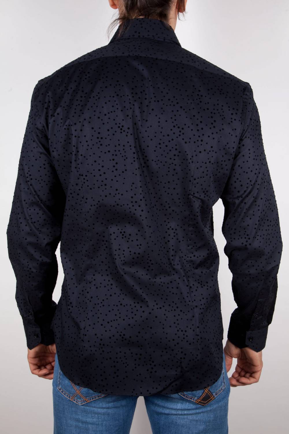 Poggianti Camicia Fantasia Floccato Nero Negozi Online