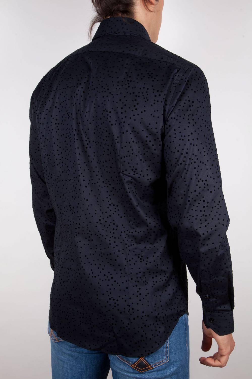 Poggianti Camicia Fantasia Floccato Nero Negozi Online