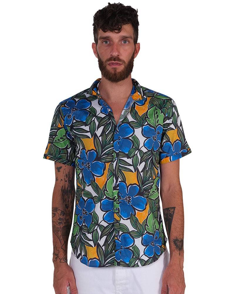 Poggianti Camicia Fantasia Collo Morbido azzurro Affare Del Giorno