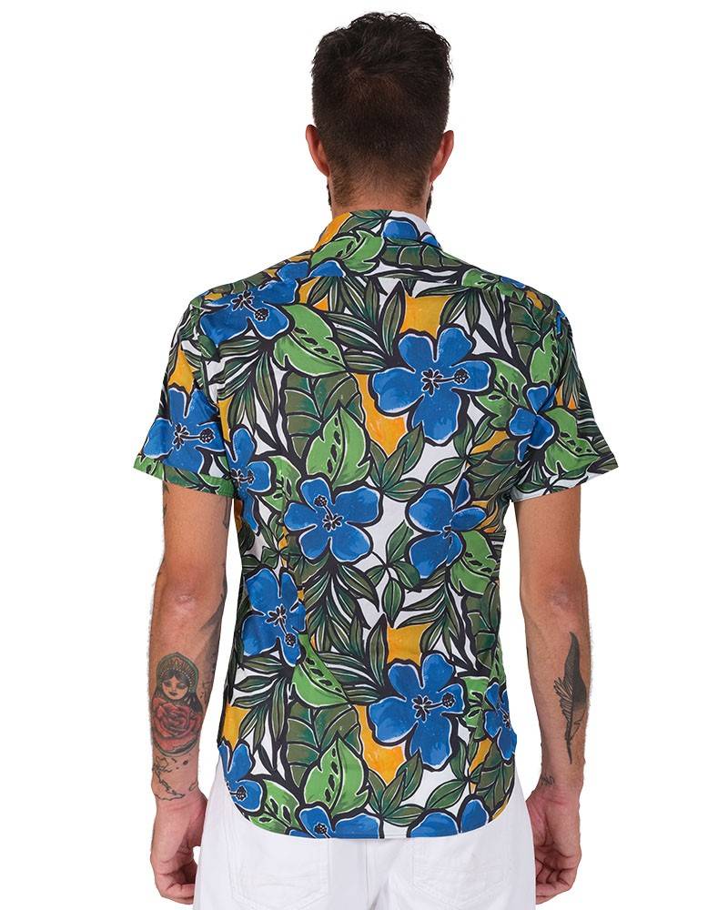 Poggianti Camicia Fantasia Collo Morbido azzurro Affare Del Giorno