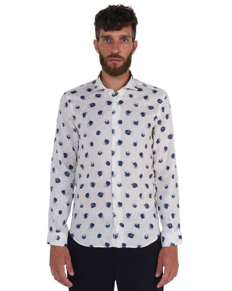 Poggianti Camicia Fantasia Collo Morbido Bianco Convenienza