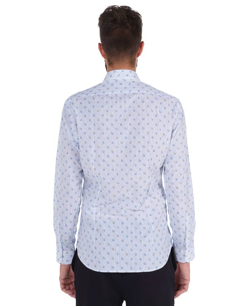 Poggianti Camicia Fantasia Collo Morbido Azzurro/Bianco Novità