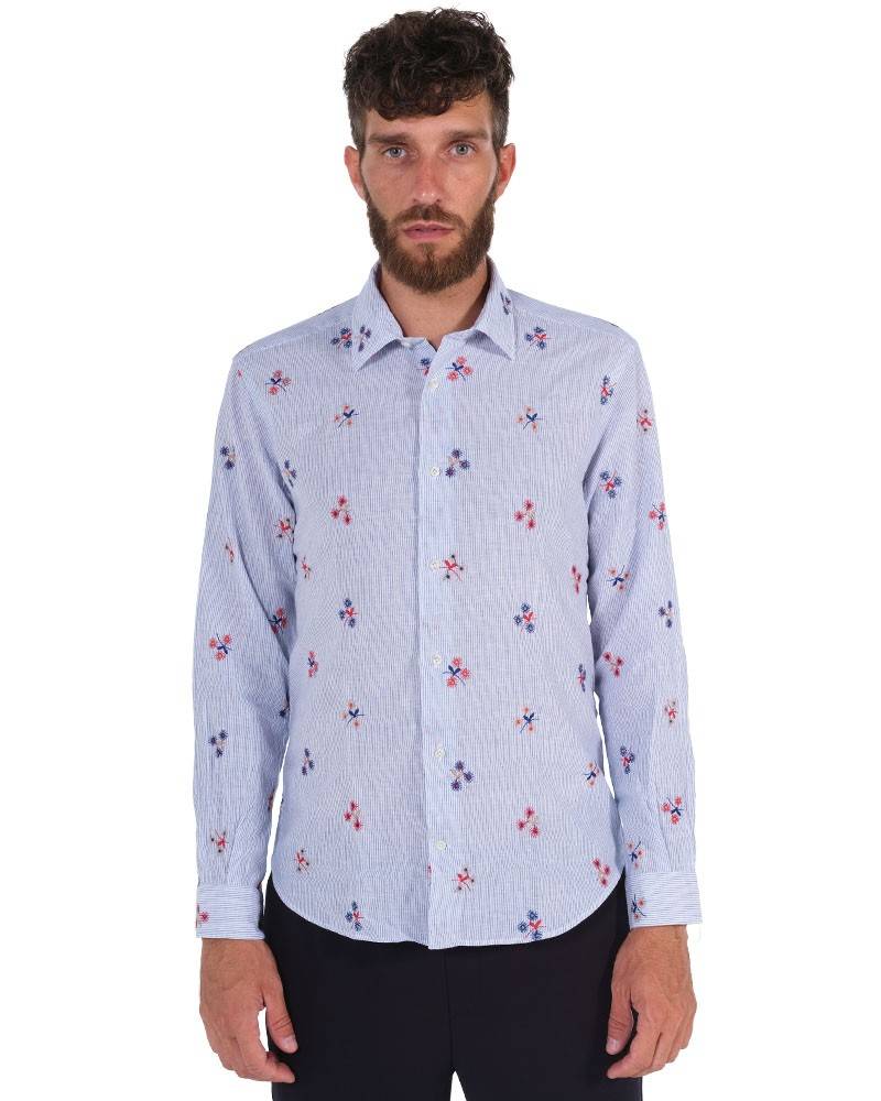 Poggianti Camicia Fantasia Collo Morbido azzurro Sconto