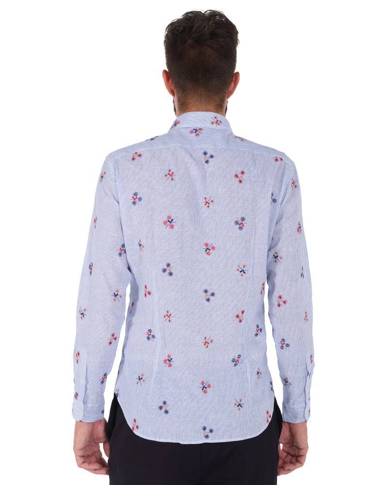 Poggianti Camicia Fantasia Collo Morbido azzurro Sconto