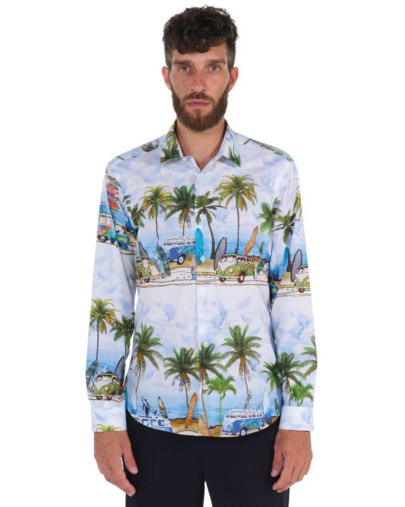Poggianti Camicia Fantasia Collo Morbido Paesaggio Economico