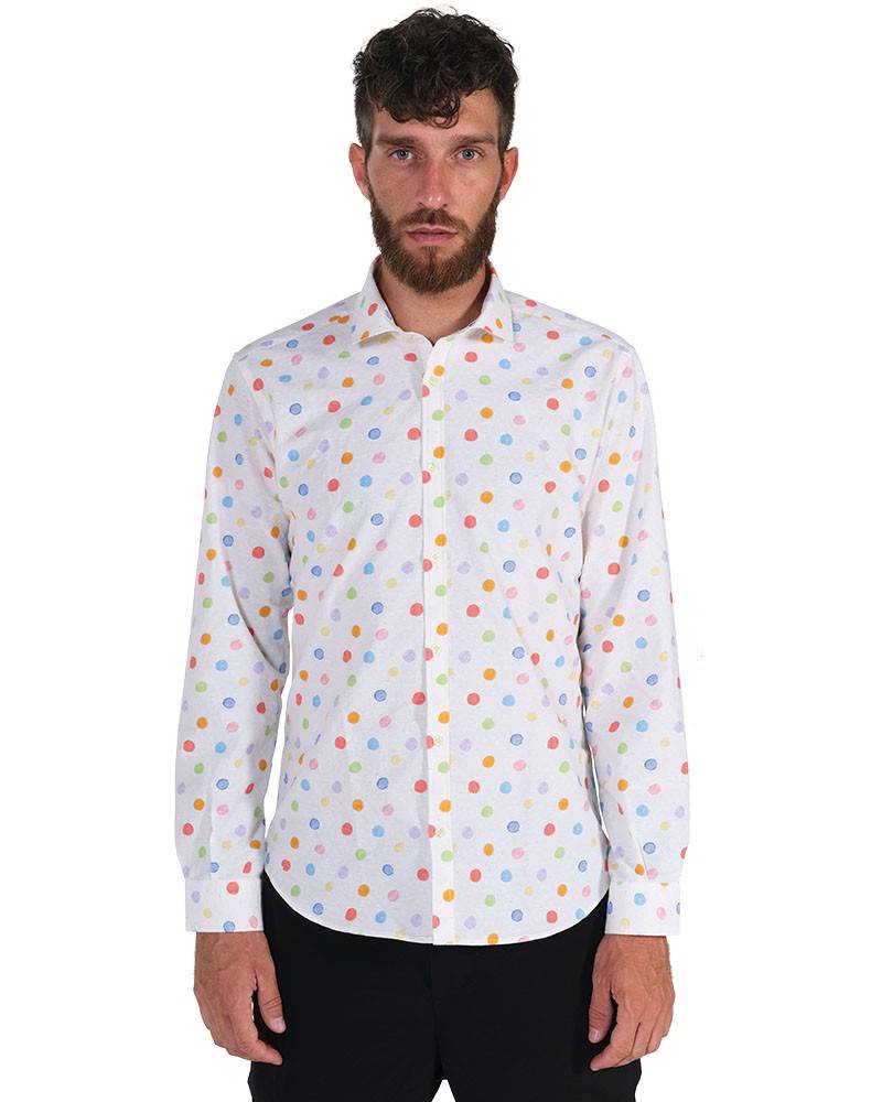 Poggianti Camicia Fantasia Collo Morbido Bianco In Vendita