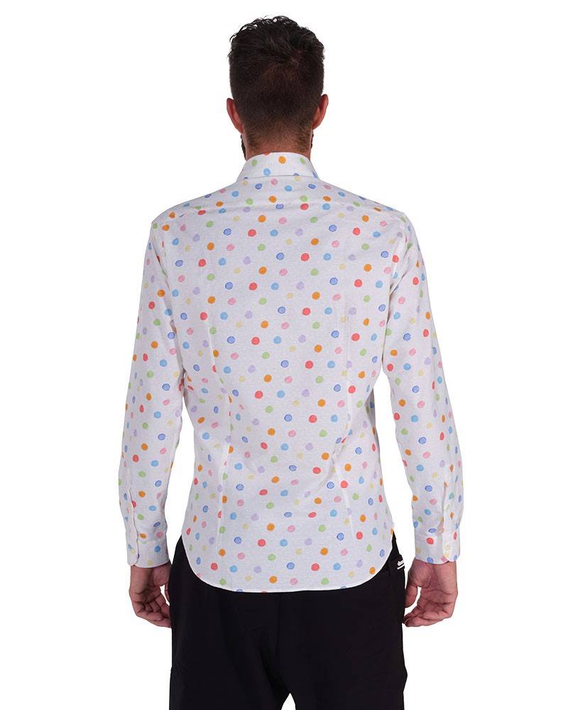 Poggianti Camicia Fantasia Collo Morbido Bianco In Vendita