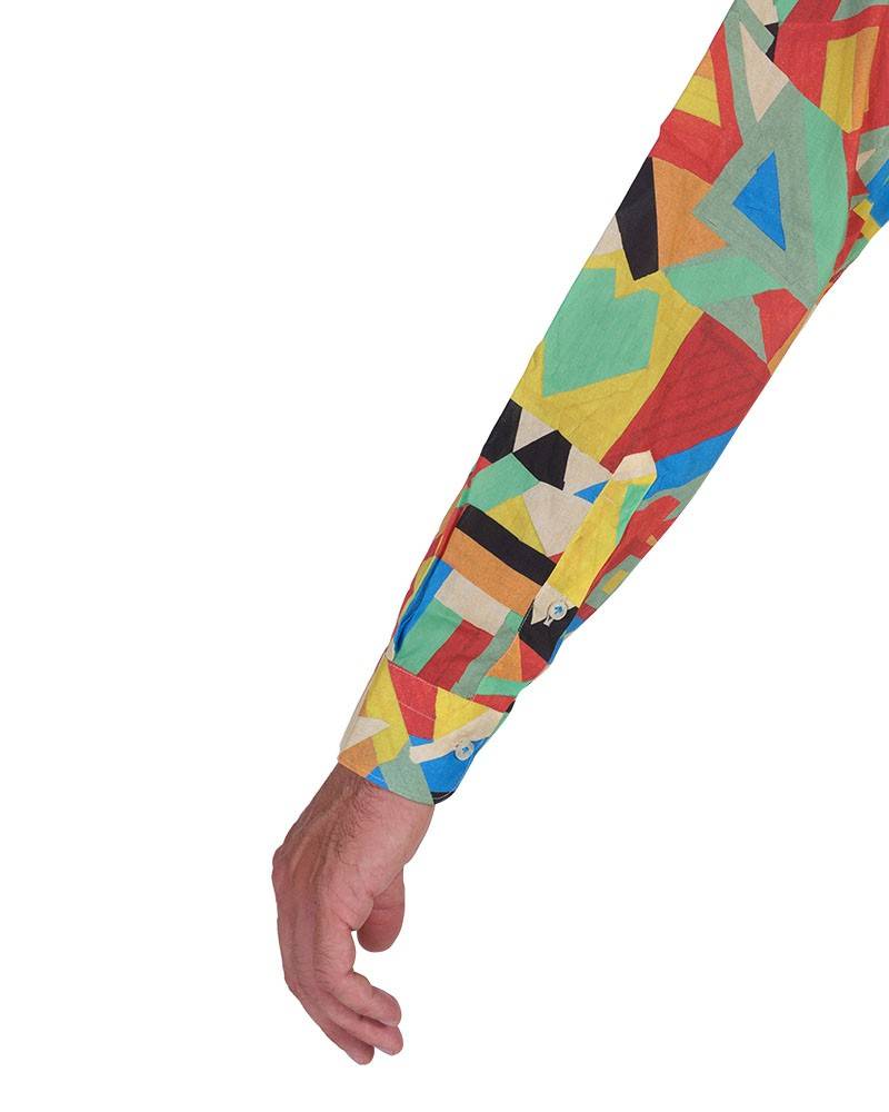 Poggianti Camicia fantasia geometrica multicolor, Collo coreano Saldi Di Fabbrica