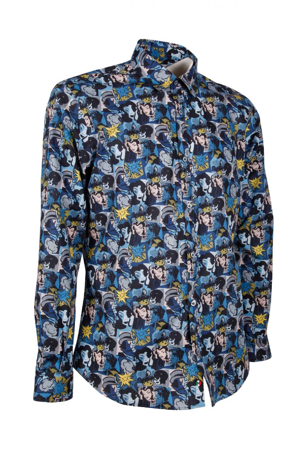 Poggianti Camicia uomo in cotone con stampa fumetti PISA-66F-179-01 Nuovo