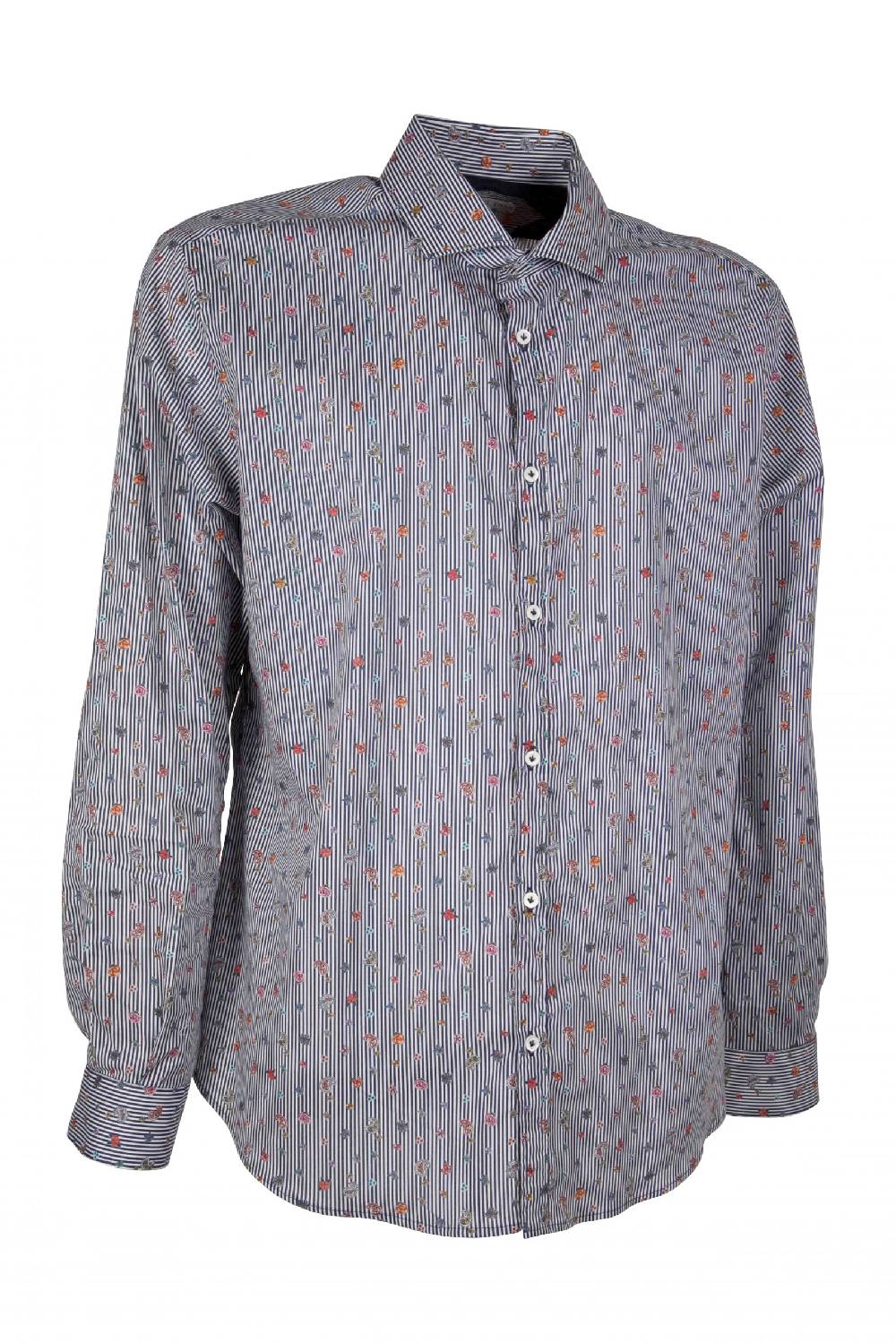 Poggianti Camicia uomo stretch con stampa righe e fiori GIOVI-62M-135-01 Offerta Giorno del Papà