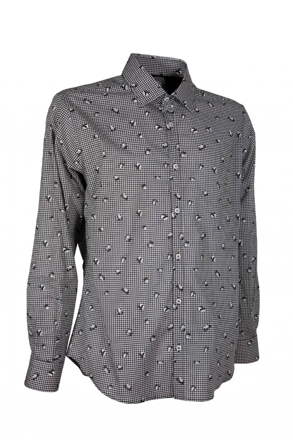 Poggianti Camicia uomo stretch con stampa panda su pied de poule GIOVI-95-174-01 Negozi Online