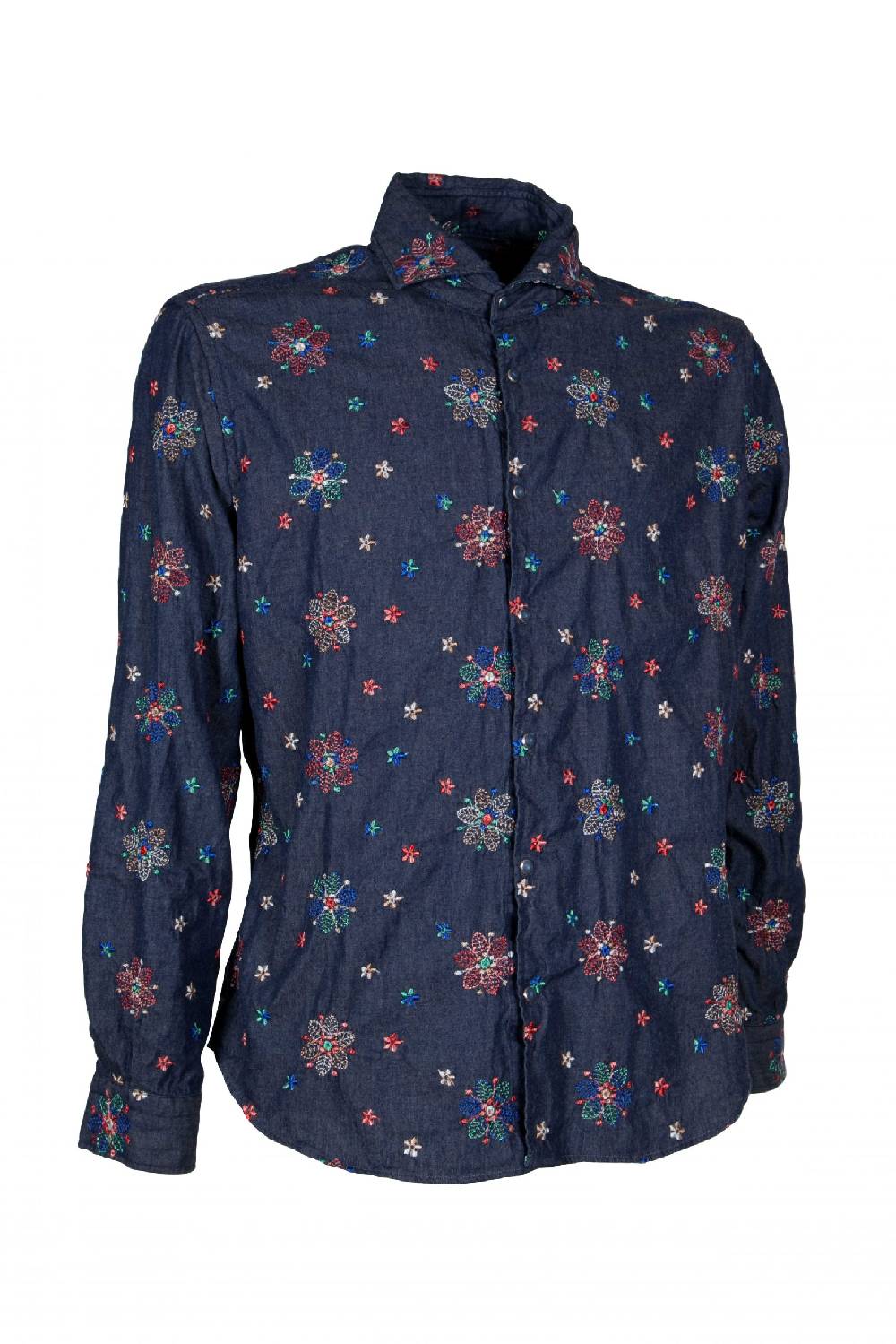Poggianti Camicia uomo in Denim con Ricami FIRENZE-31W-249-01 Promozione Limitata