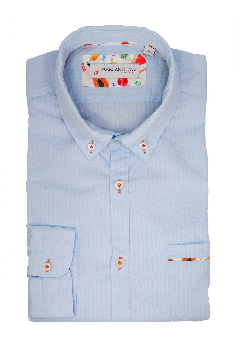 Poggianti Camicia tinta unita celeste collo morbido