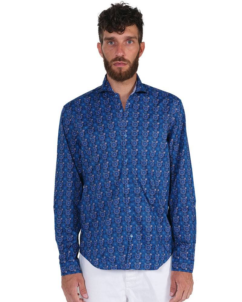 Poggianti Camicia Fantasia Collo Morbido Azzurro/Bianco Affare Del Giorno