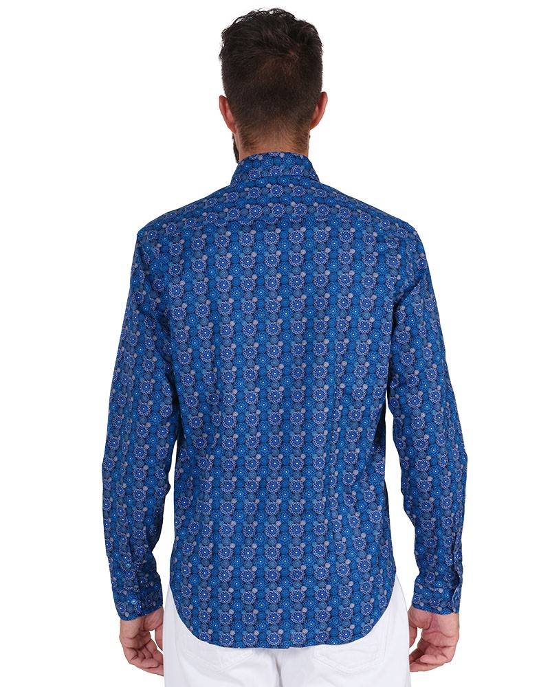 Poggianti Camicia Fantasia Collo Morbido Azzurro/Bianco Affare Del Giorno