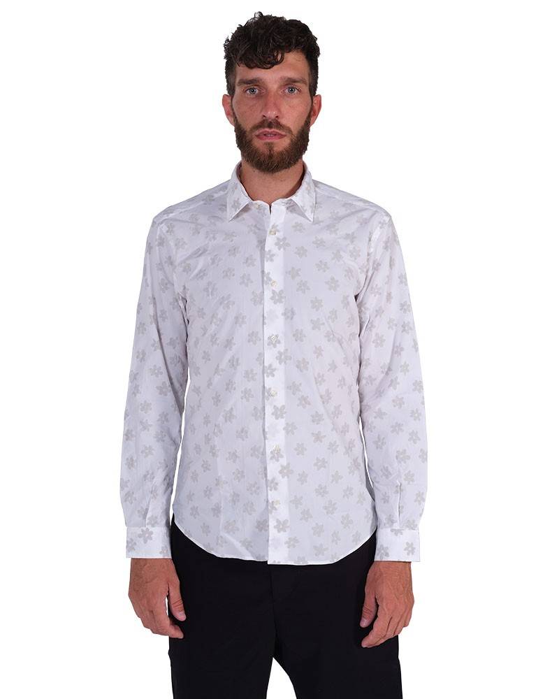 Poggianti Camicia Floreale Collo Morbido Bianca Prezzo Ridotto