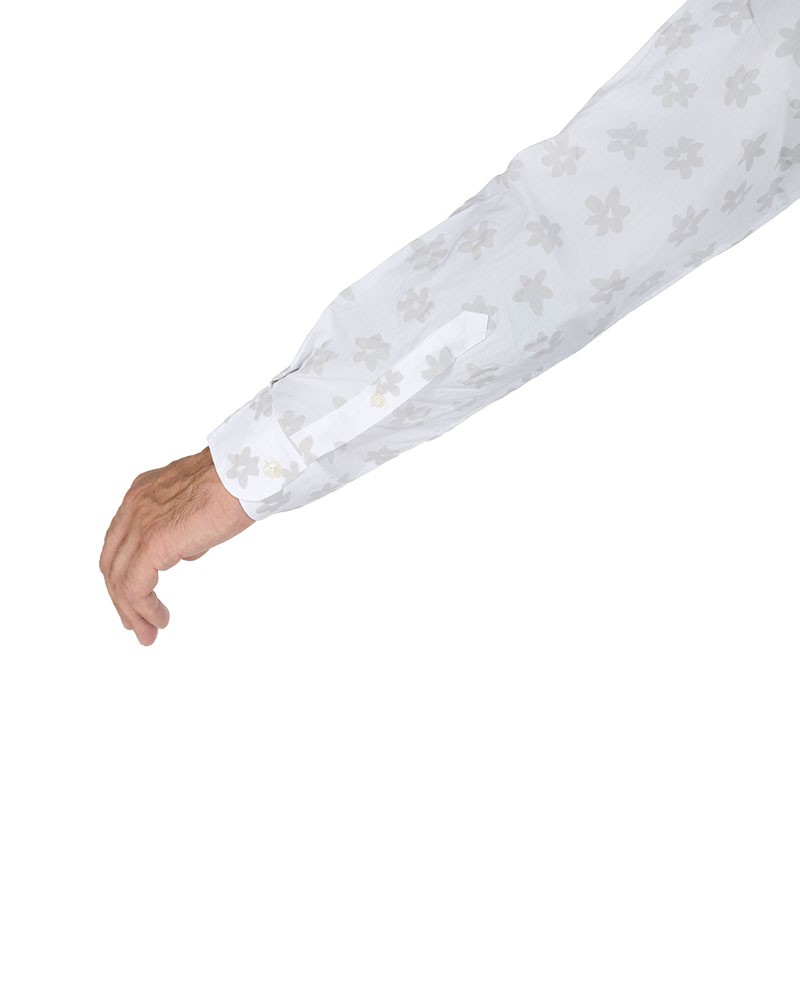 Poggianti Camicia Floreale Collo Morbido Bianca Prezzo Ridotto