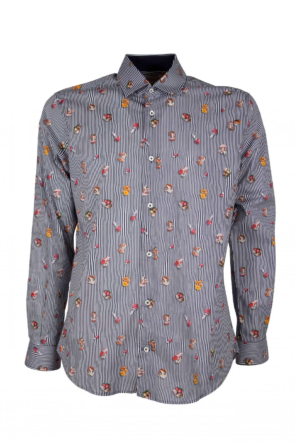 Poggianti Camicia uomo stretch con stampa funghi su riga CALCI-73-136-01 Offerta