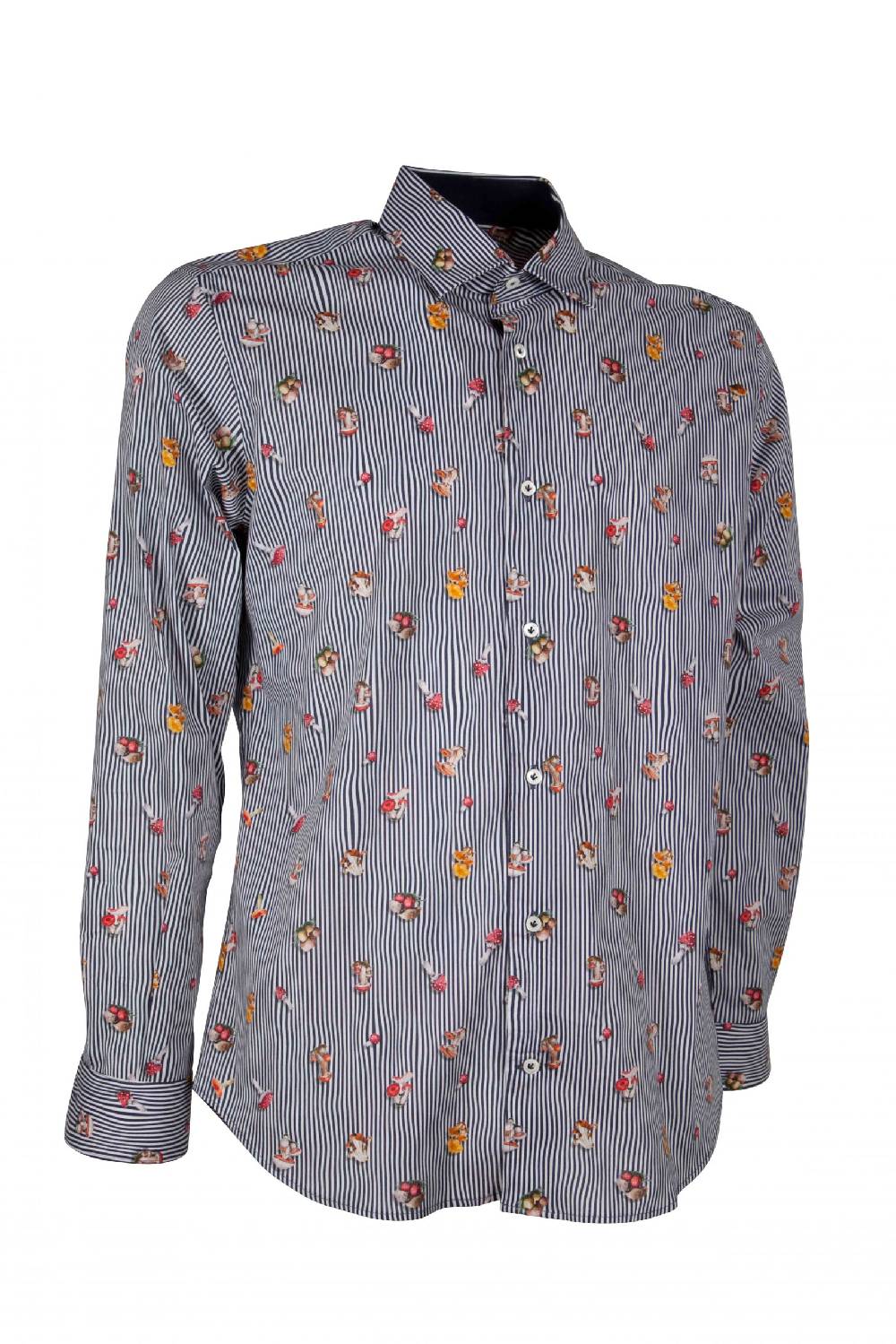 Poggianti Camicia uomo stretch con stampa funghi su riga CALCI-73-136-01 Offerta
