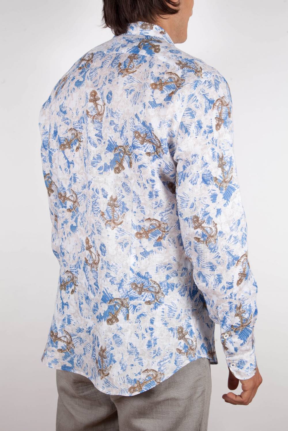 Poggianti Camicia Fantasia Lino Collo Francese 403-01 Presa