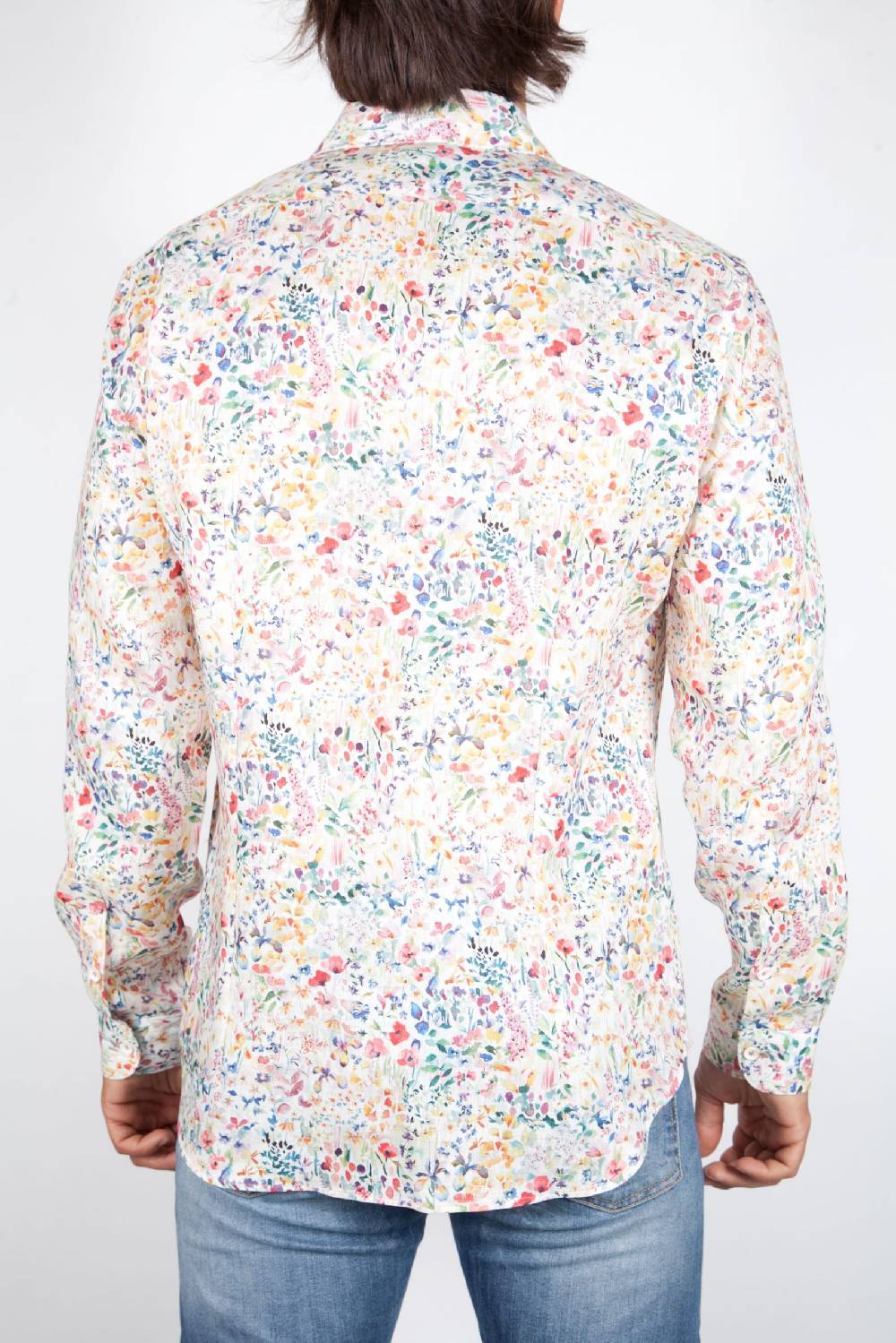 Poggianti Camicia Fantasia Lino Collo Francese 398-02 In Linea