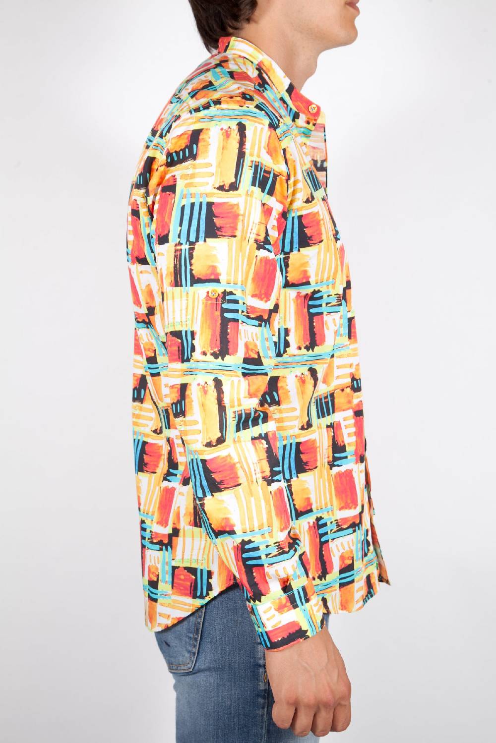 Poggianti Camicia Fantasia Collo Coreano Multicolor Spedizione Gratuita
