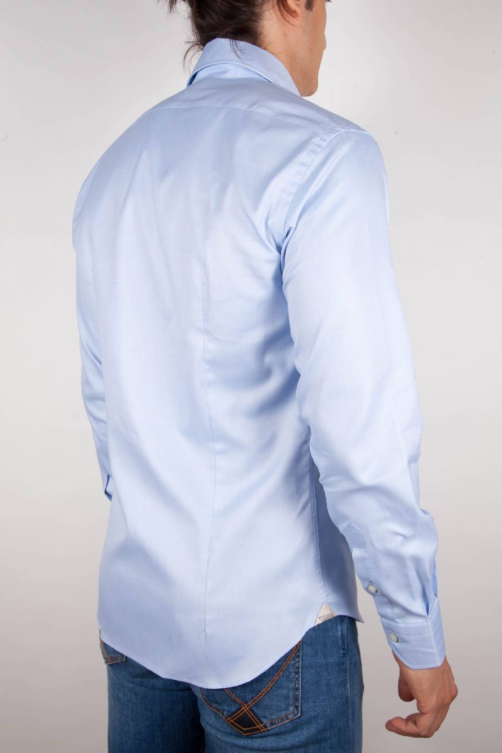 Poggianti Camicia Celeste Oxford Collo Francese C06-2 Negozi Online