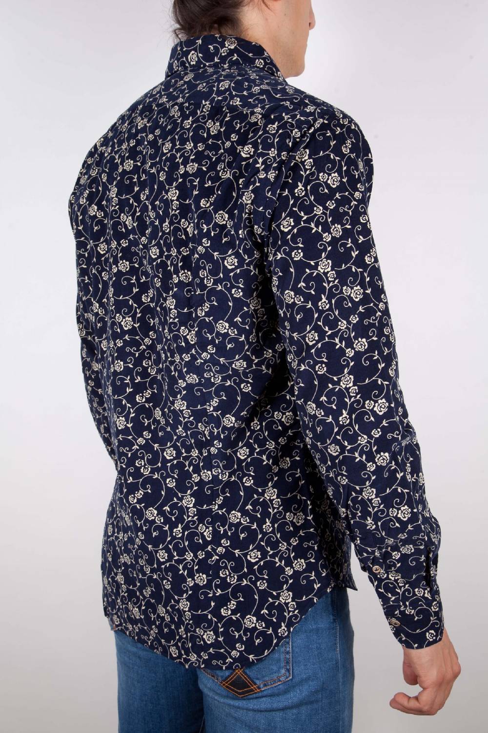 Poggianti Camicia Fantasia su riga Blu Collo Italiano Convenienza