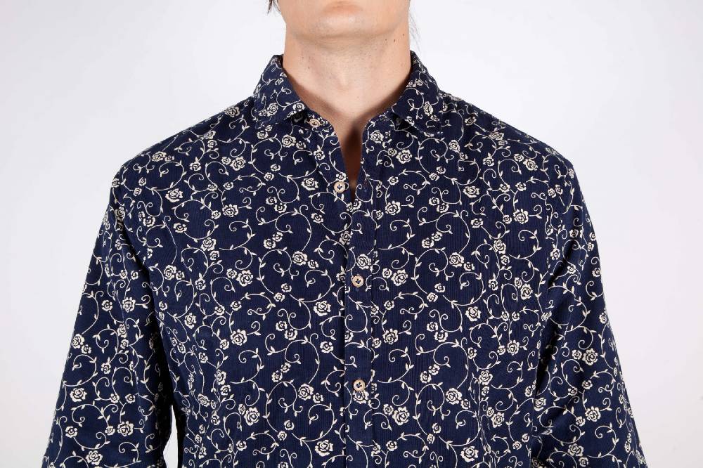 Poggianti Camicia Fantasia su riga Blu Collo Italiano Convenienza