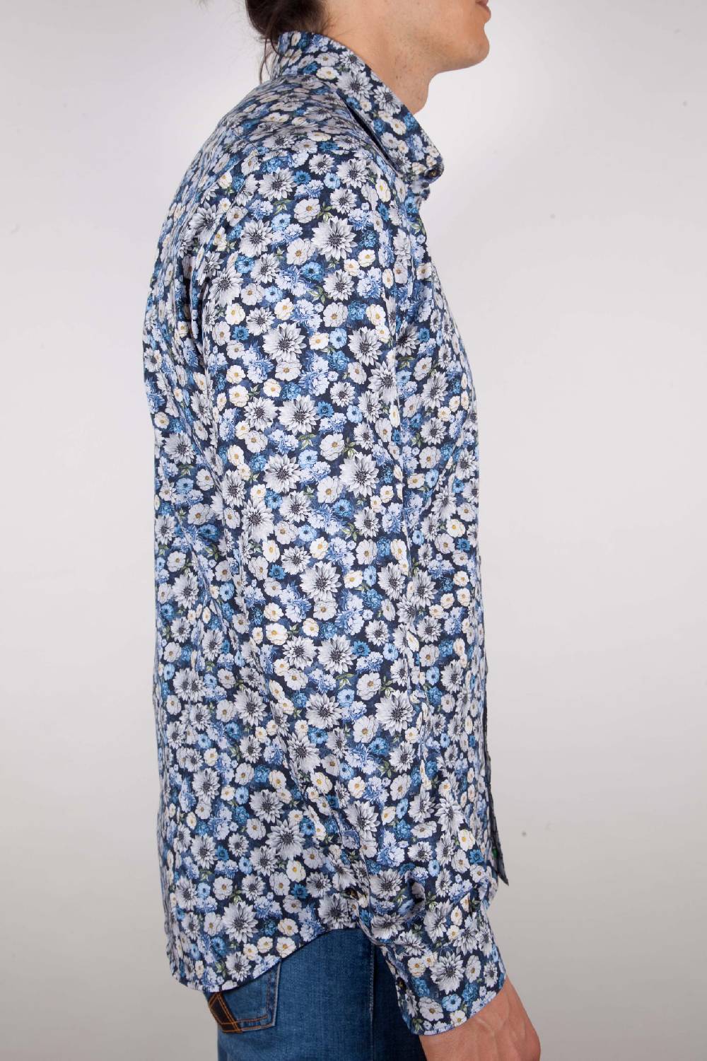 Poggianti Camicia Fantasia Blu Collo Italiano Presa