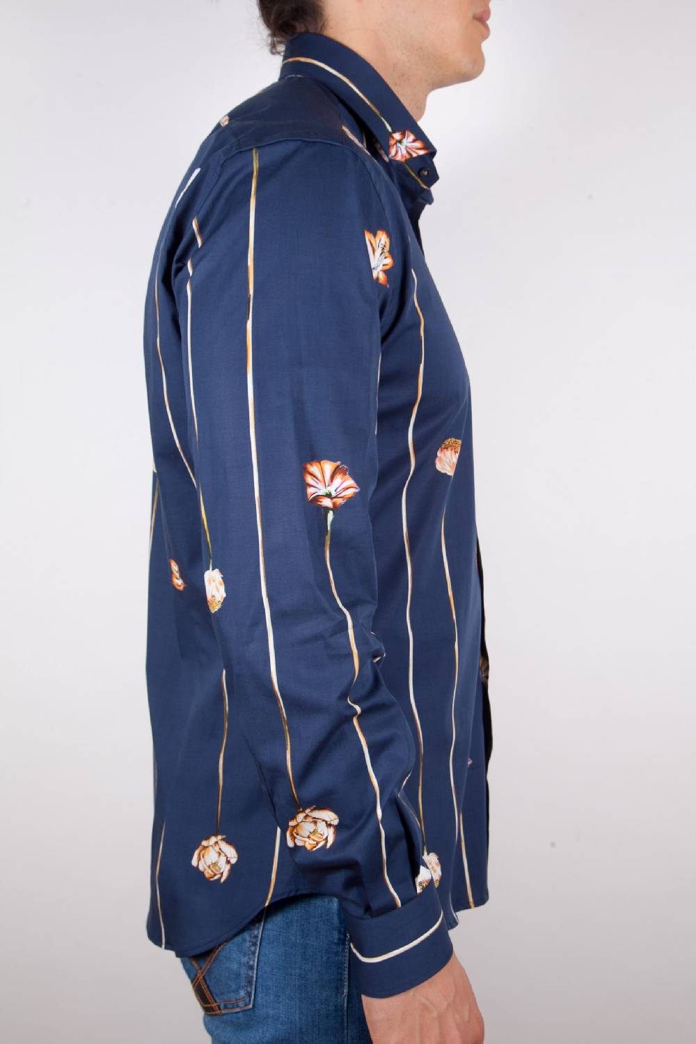 Poggianti Camicia Fantasia Blu Collo Francese Sconto