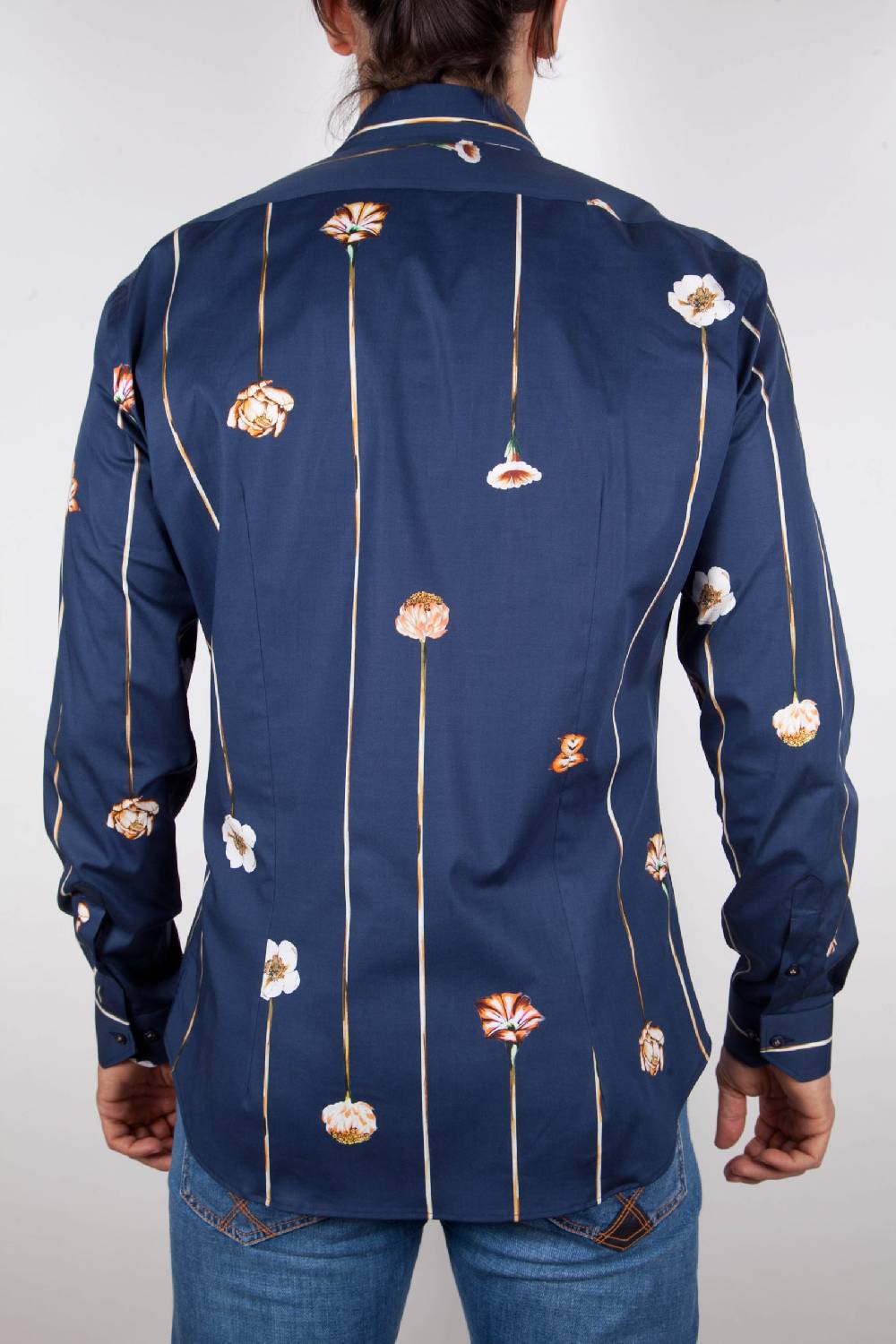 Poggianti Camicia Fantasia Blu Collo Francese Sconto