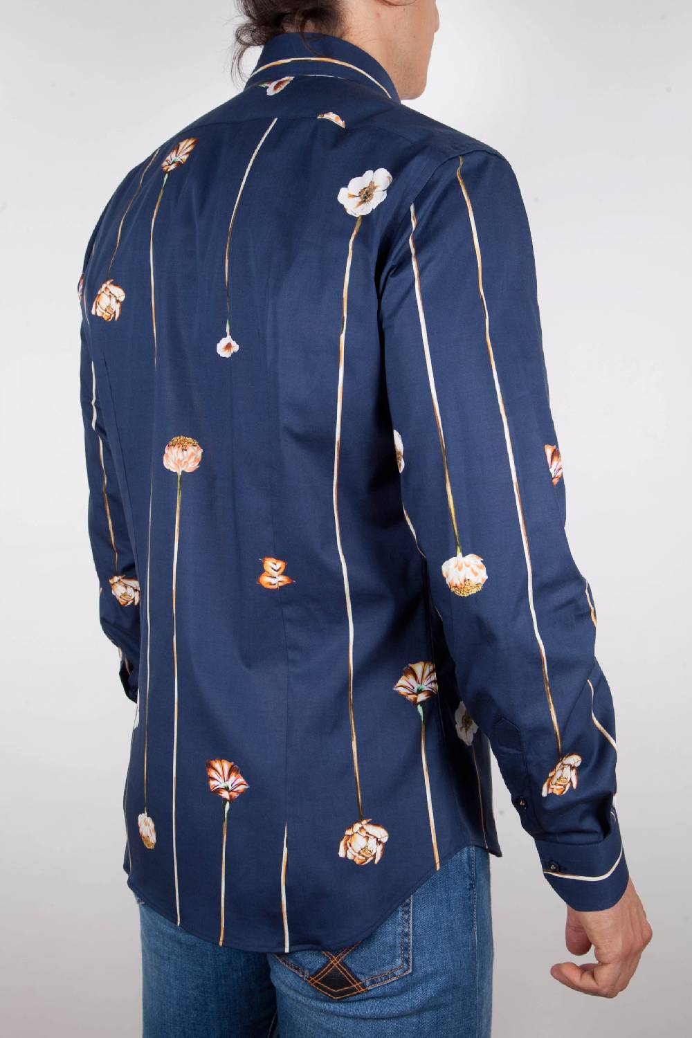 Poggianti Camicia Fantasia Blu Collo Francese Sconto