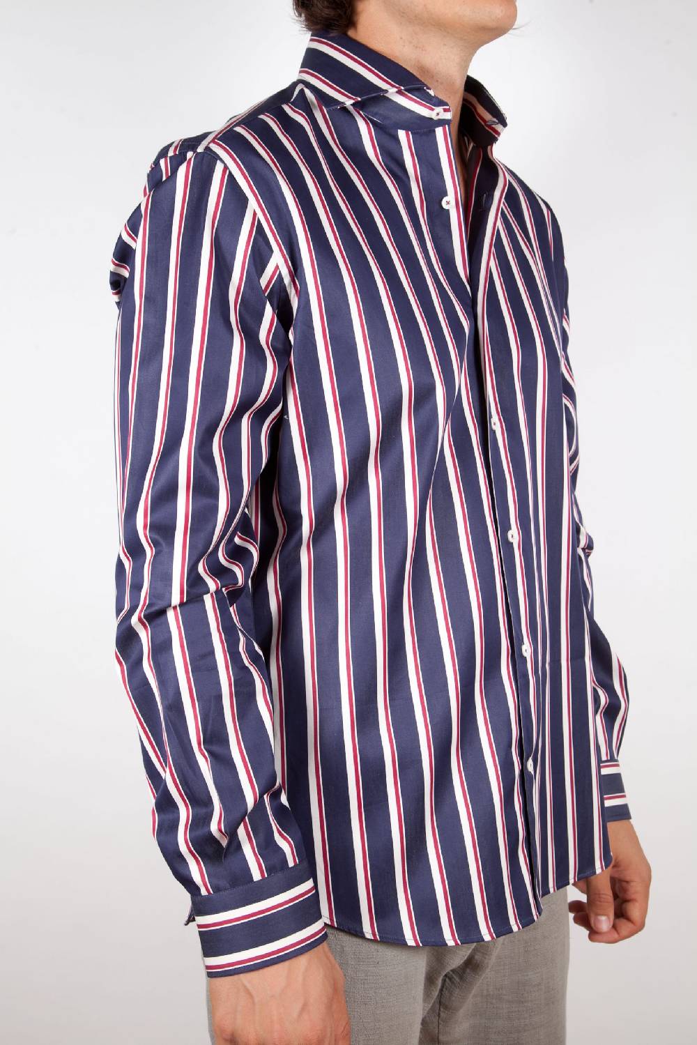 Poggianti Camicia Righe Blu-Bianca Economico