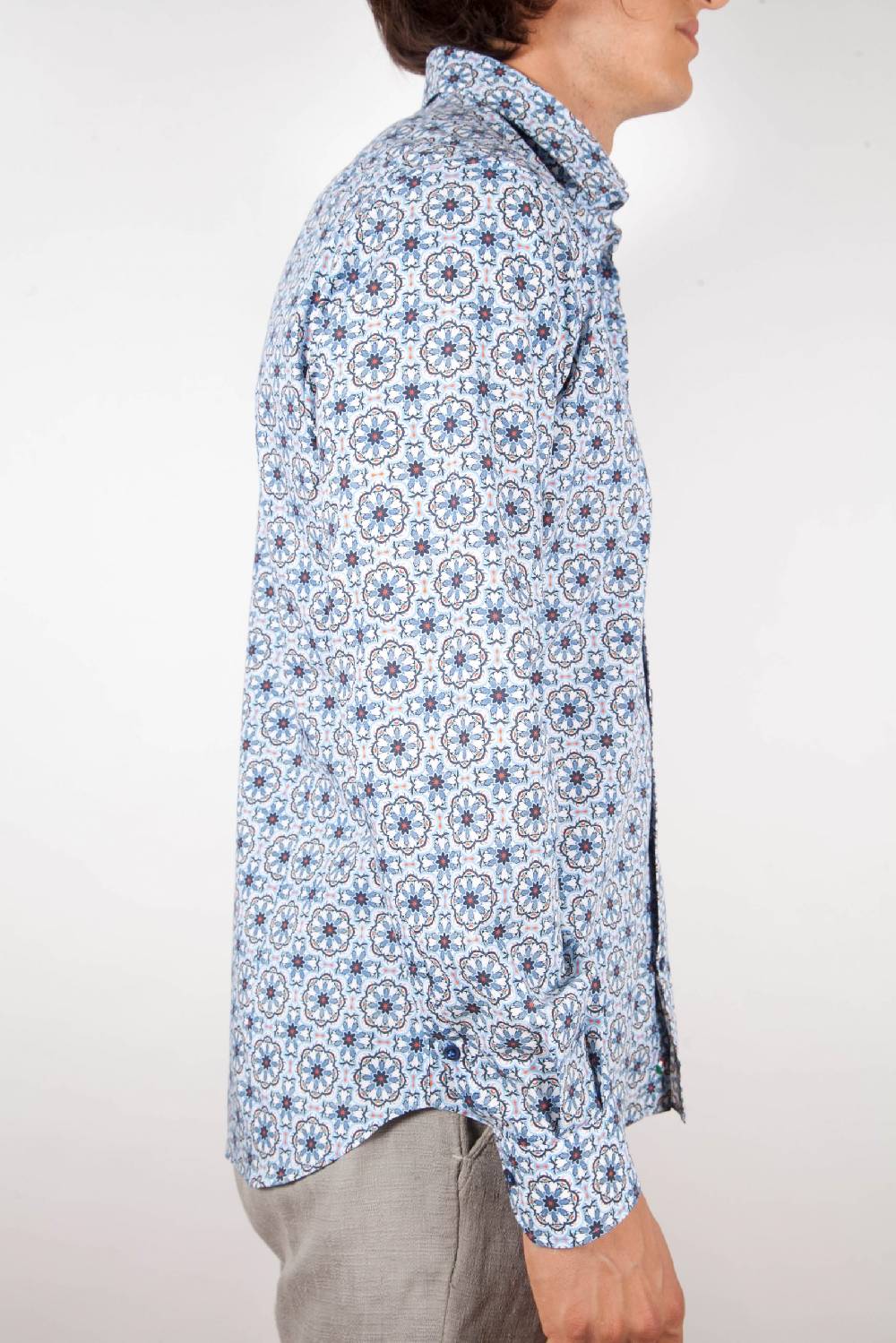 Poggianti Camicia Fantasia Collo Morbido Azzurra Saldi