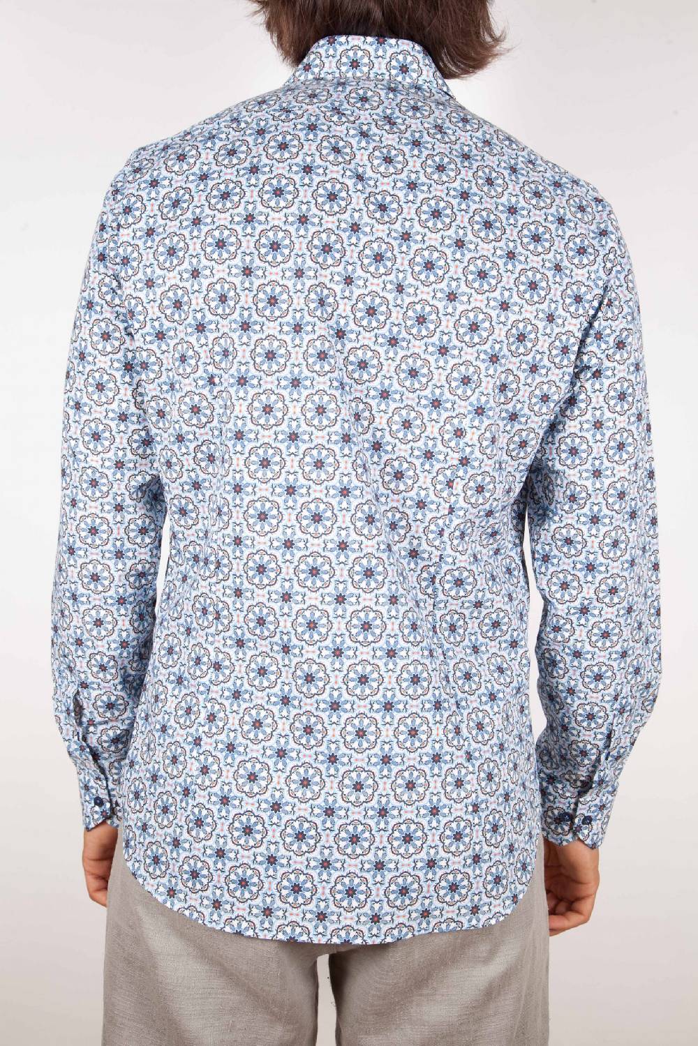 Poggianti Camicia Fantasia Collo Morbido Azzurra Saldi