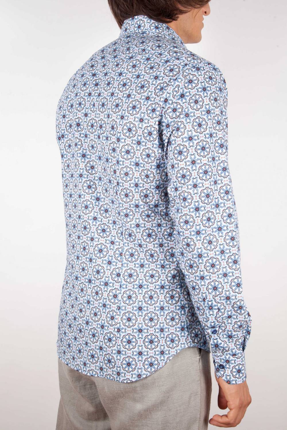 Poggianti Camicia Fantasia Collo Morbido Azzurra Saldi