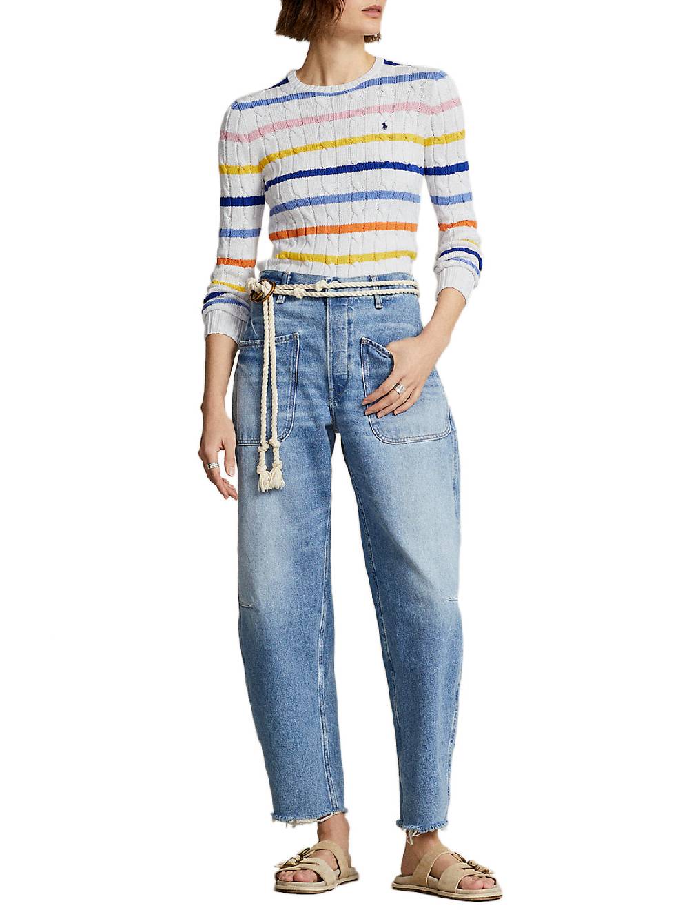 POLO RALPH LAUREN Pullover Donna Treccia a Righe Ultimi tre giorni