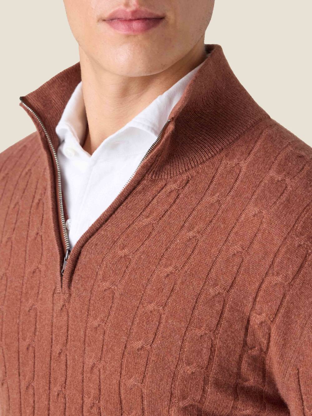Luca Faloni Cable Knit Zip-up2-Ply Cashmere Moda