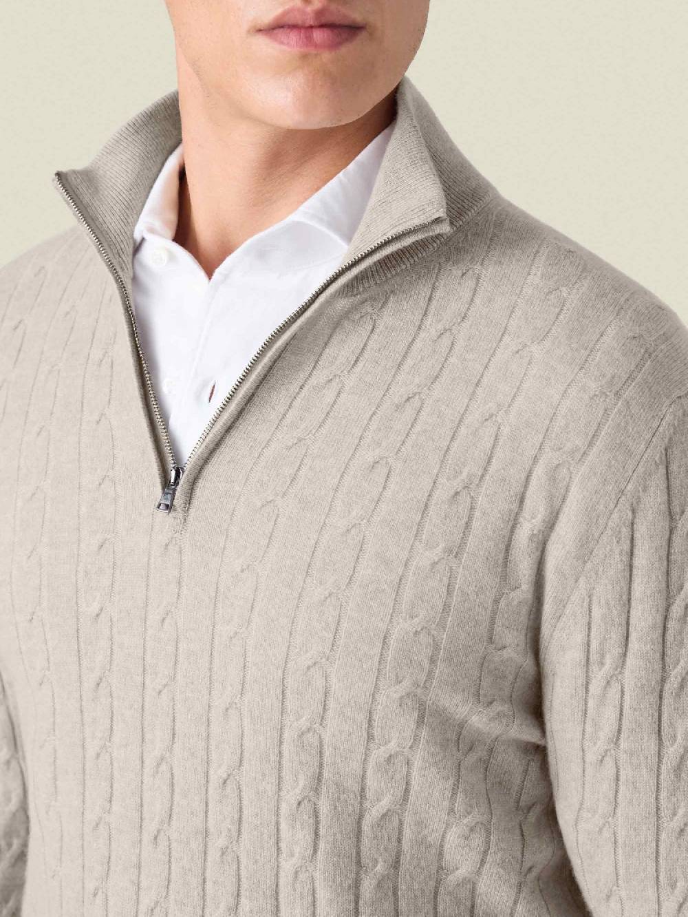 Luca Faloni Cable Knit Zip-up2-Ply Cashmere Italy