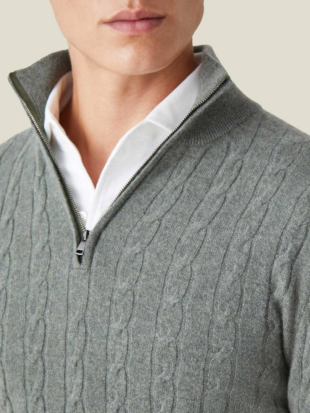 Luca Faloni maglia mezzocollo a trecce con zipcashmere a 2 fili Italia