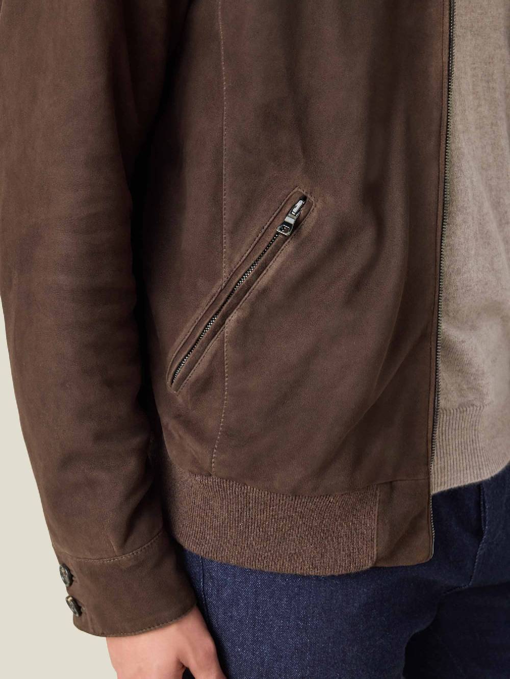Luca Faloni Classic Bomber JacketGoatskin Suede Leather Economico