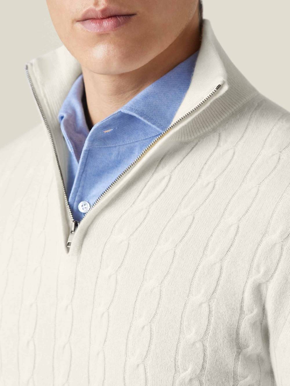 Luca Faloni maglia mezzocollo a trecce con zipcashmere a 2 fili Italy